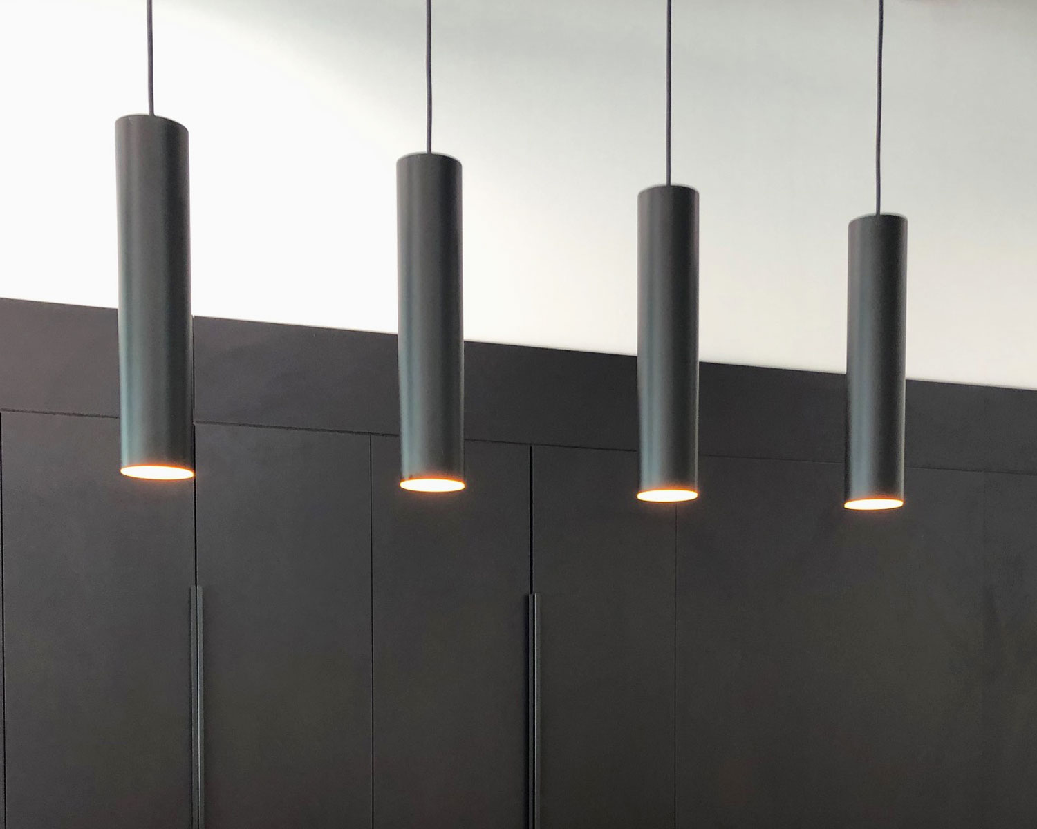 P1308 Leeds Office Lighting Supplier Designer Sleek Architectural Black Tube Pendant Lights