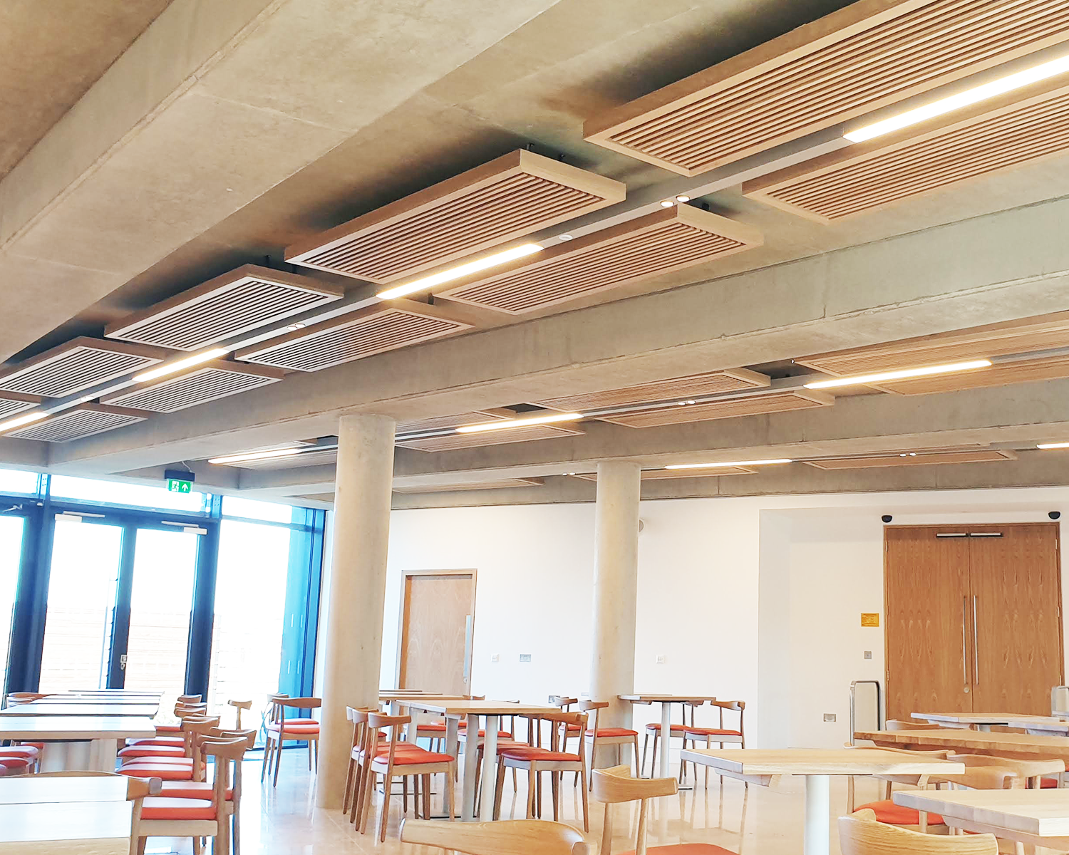 Arlico RHS Wisley Continous Linear Light Wood Slat Raft Ceiling